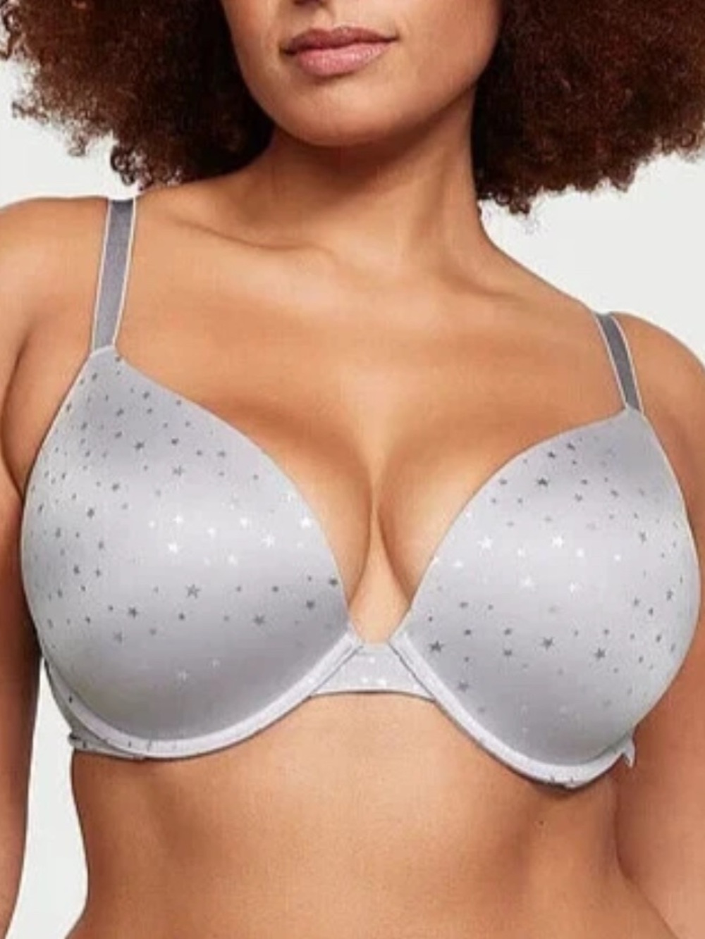 Victoria's Secret Light Gray Star-Print T-Shirt Bra 34DDD New in Package